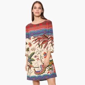 Desigual Multicolor 3/4 Sleeve Dress zip up size 42 or 8